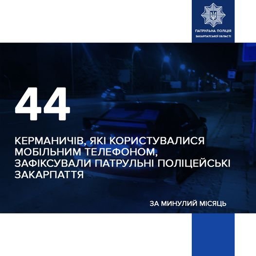 За попередній місяць патрульні поліцейські зафіксували 44 керманичів, які користувалися телефоном під час керування транспортним засобом